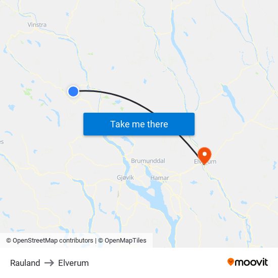 Rauland to Elverum map