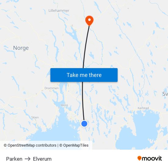 Parken to Elverum map