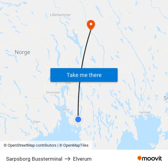 Sarpsborg Bussterminal to Elverum map