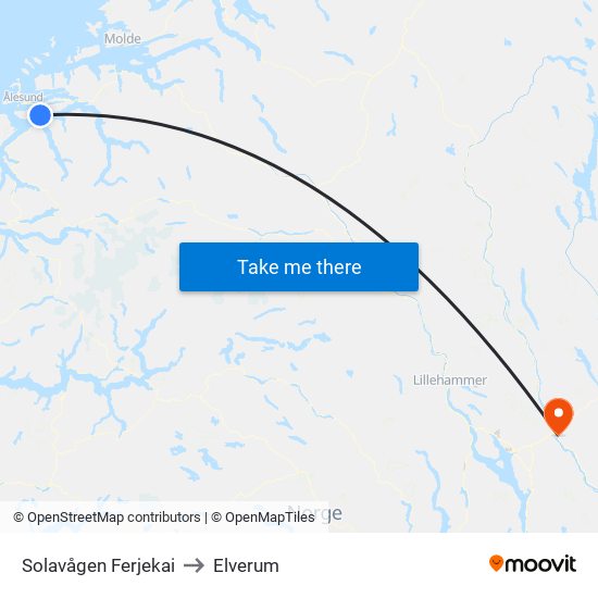 Solavågen Ferjekai to Elverum map