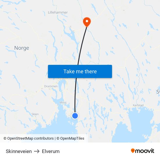 Skinneveien to Elverum map