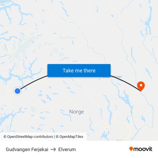 Gudvangen Ferjekai to Elverum map