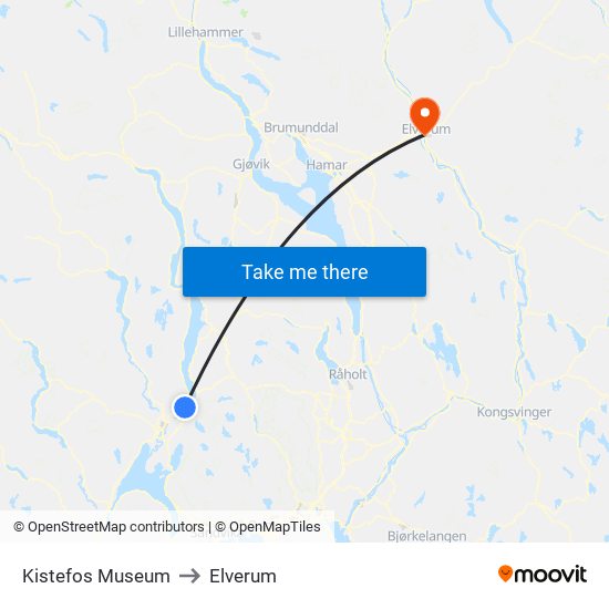 Kistefos Museum to Elverum map