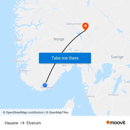 Hauane to Elverum map