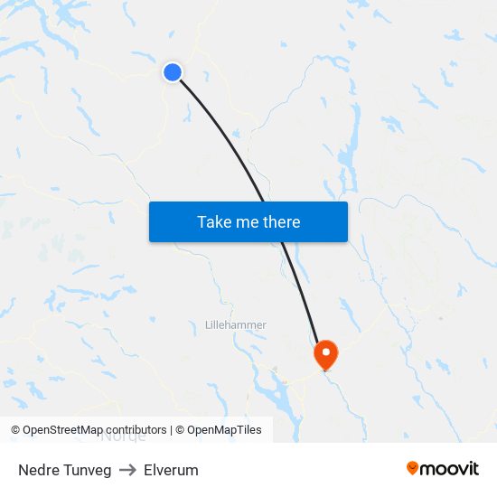 Nedre Tunveg to Elverum map