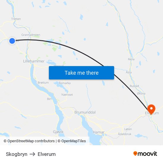 Skogbryn to Elverum map