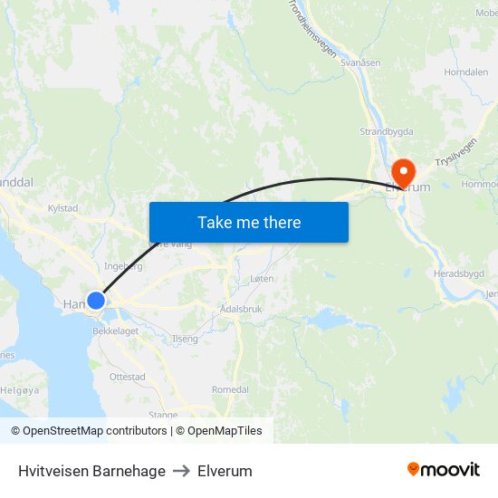 Hvitveisen Barnehage to Elverum map