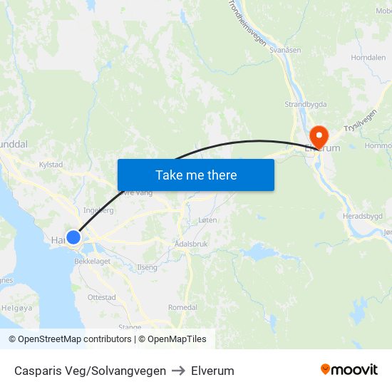 Casparis Veg/Solvangvegen to Elverum map