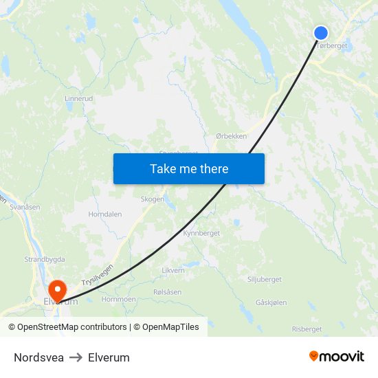 Nordsvea to Elverum map