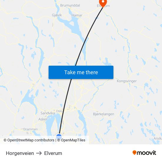 Horgenveien to Elverum map