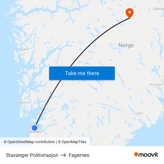 Stavanger Politistasjon to Fagernes map