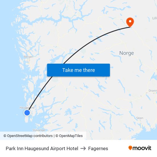 Park Inn Haugesund Airport Hotel to Fagernes map