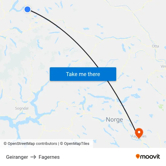 Geiranger to Fagernes map
