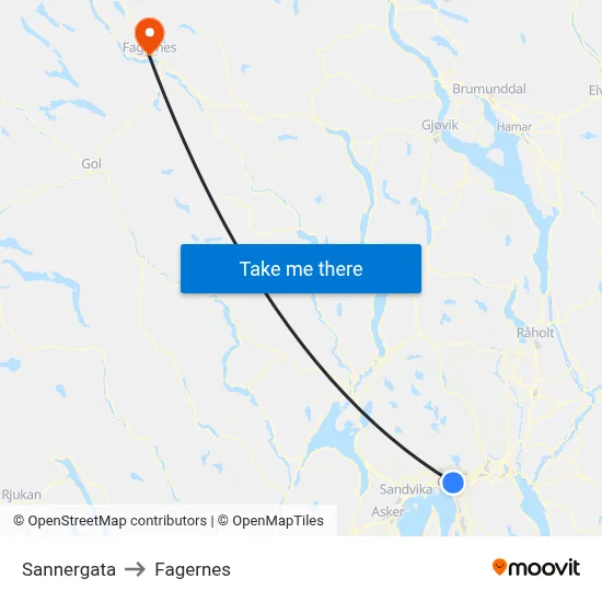 Sannergata to Fagernes map
