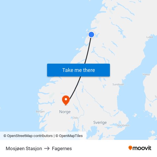 Mosjøen Stasjon to Fagernes map