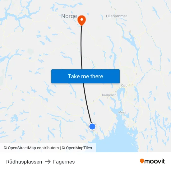 Rådhusplassen to Fagernes map