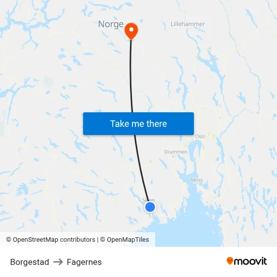 Borgestad to Fagernes map