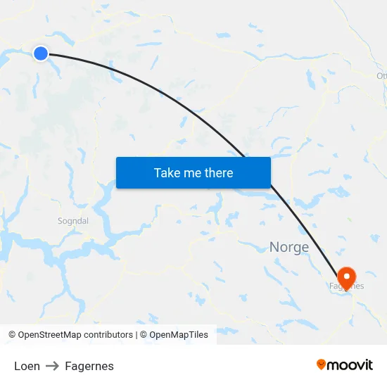Loen to Fagernes map
