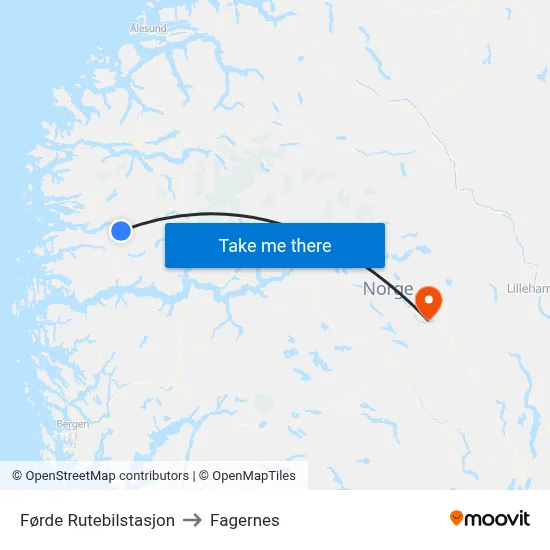 Førde Rutebilstasjon to Fagernes map
