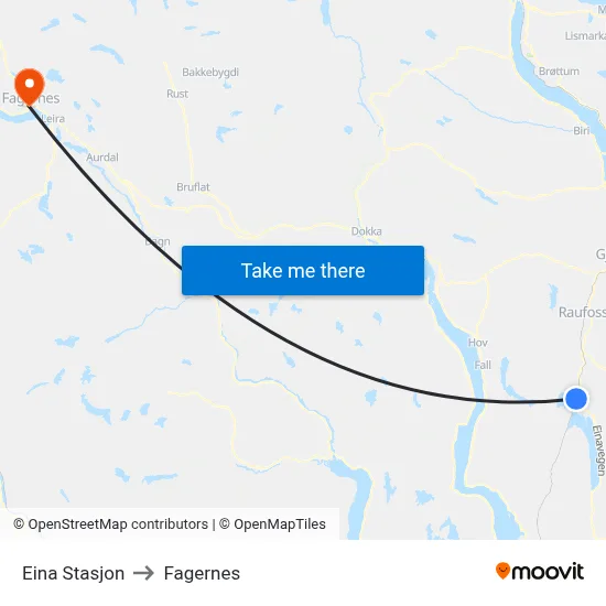 Eina Stasjon to Fagernes map