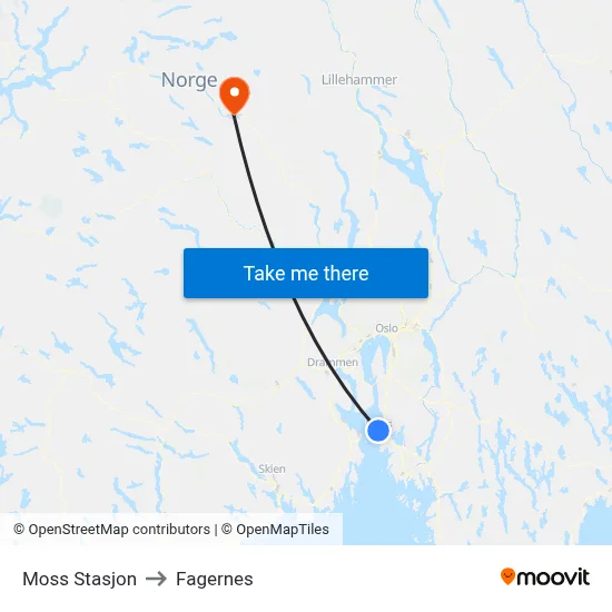 Moss Stasjon to Fagernes map