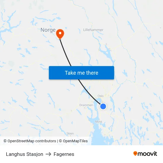 Langhus Stasjon to Fagernes map