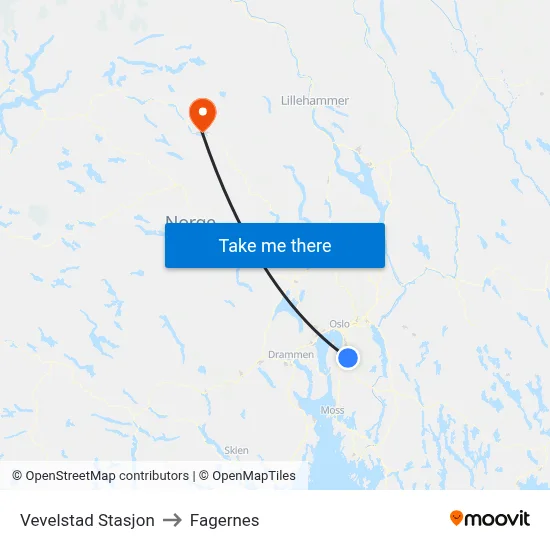 Vevelstad Stasjon to Fagernes map
