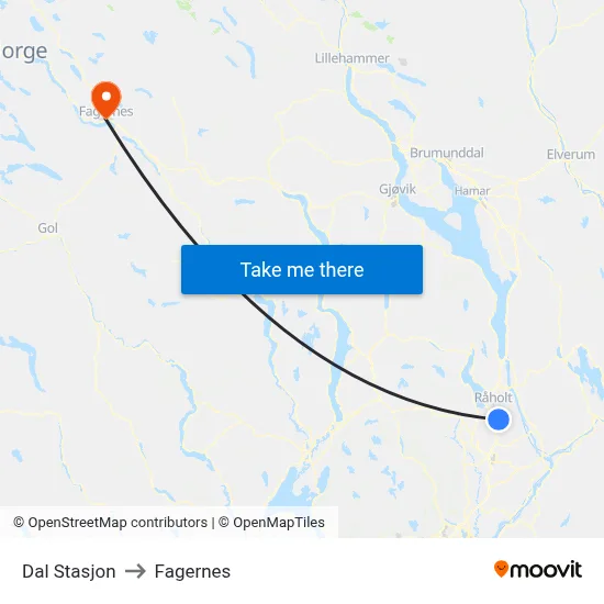 Dal Stasjon to Fagernes map