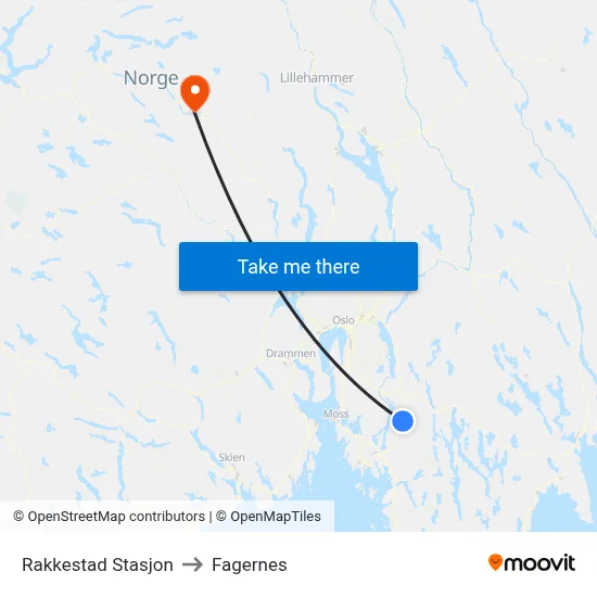 Rakkestad Stasjon to Fagernes map