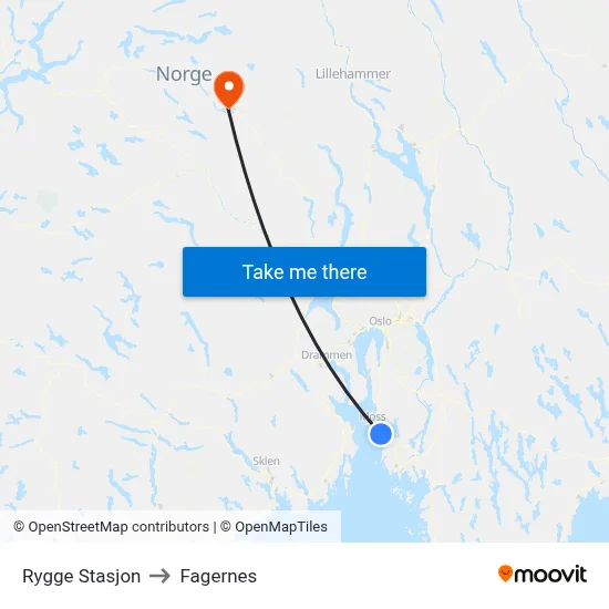Rygge Stasjon to Fagernes map