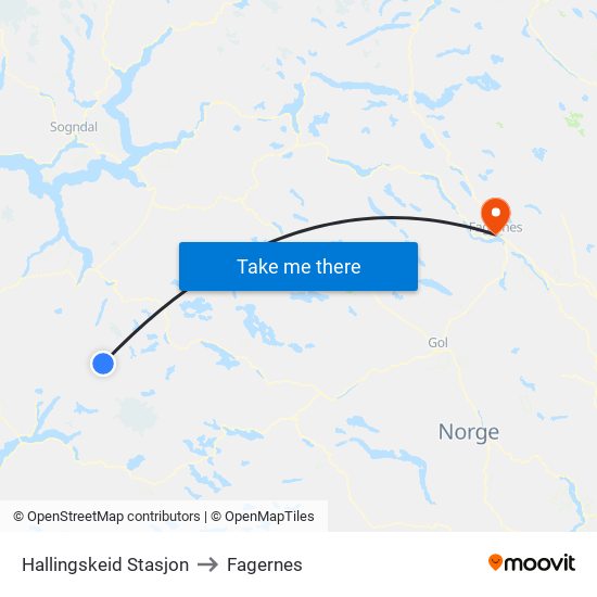 Hallingskeid Stasjon to Fagernes map