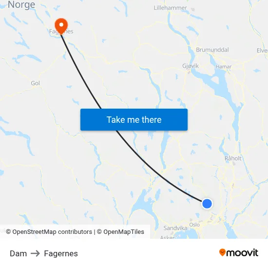 Dam to Fagernes map