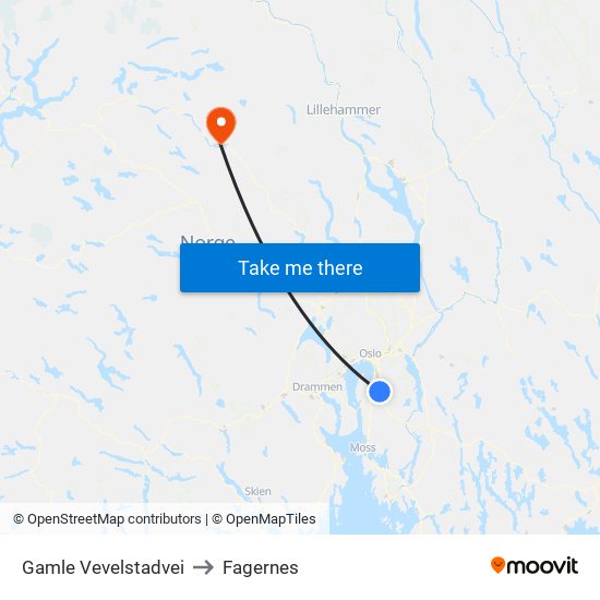 Gamle Vevelstadvei to Fagernes map