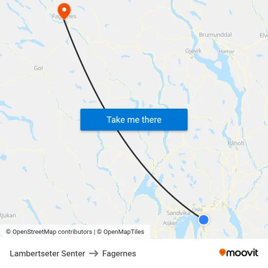 Lambertseter Senter to Fagernes map