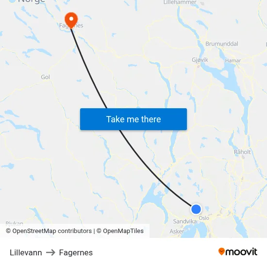 Lillevann to Fagernes map
