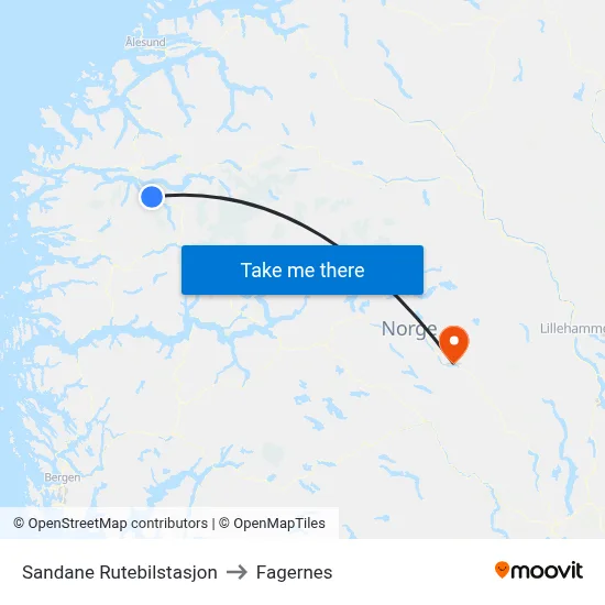 Sandane Rutebilstasjon to Fagernes map
