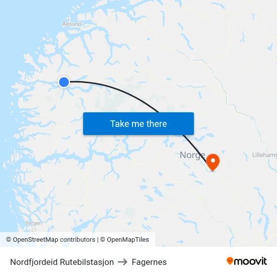 Nordfjordeid Rutebilstasjon to Fagernes map