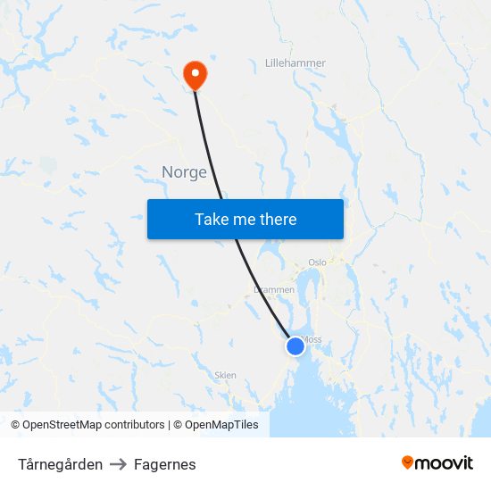 Tårnegården to Fagernes map