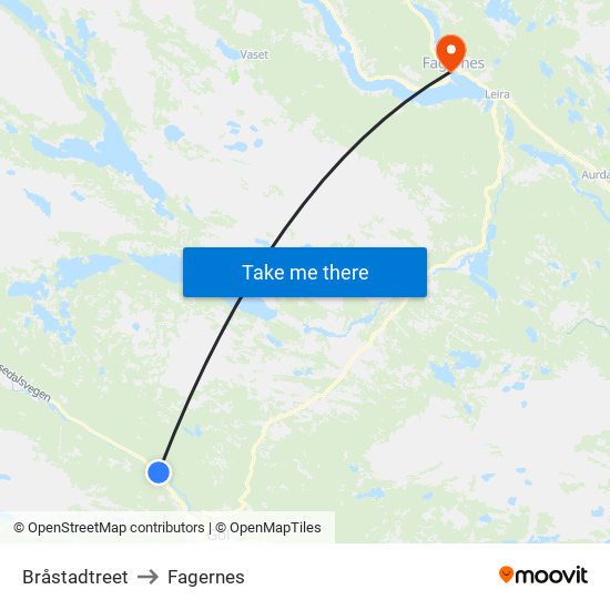 Bråstadtreet to Fagernes map