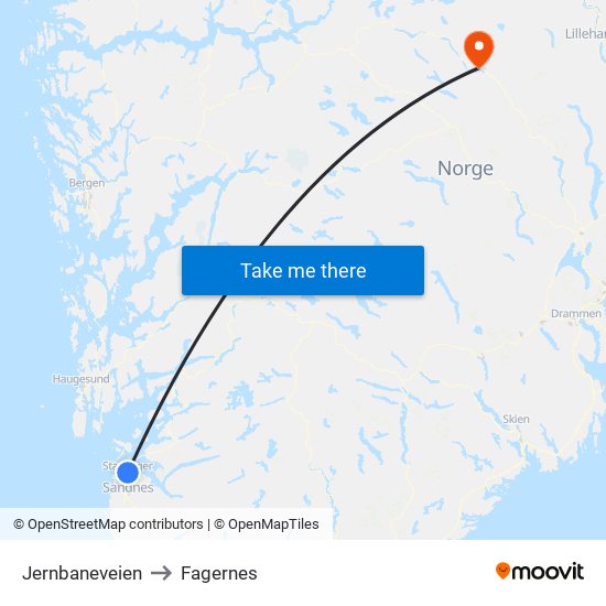 Jernbaneveien to Fagernes map