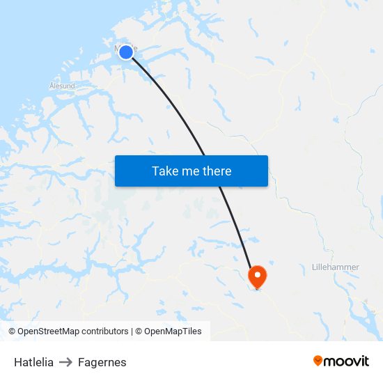 Hatlelia to Fagernes map