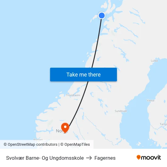 Svolvær Barne- Og Ungdomsskole to Fagernes map
