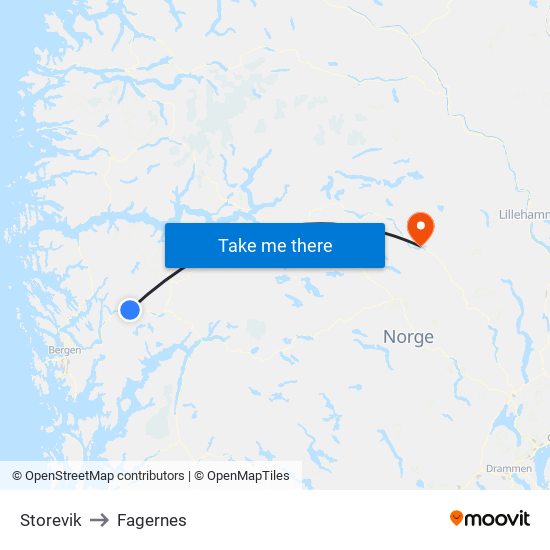 Storevik to Fagernes map
