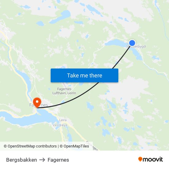 Bergsbakken to Fagernes map