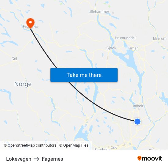 Lokevegen to Fagernes map