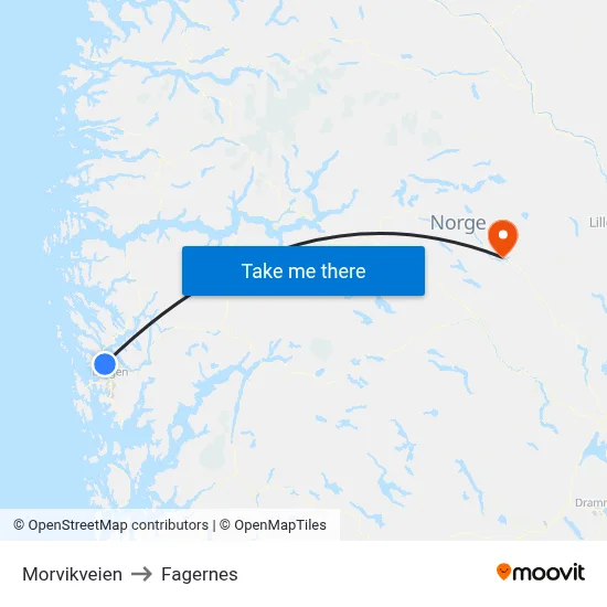Morvikveien to Fagernes map