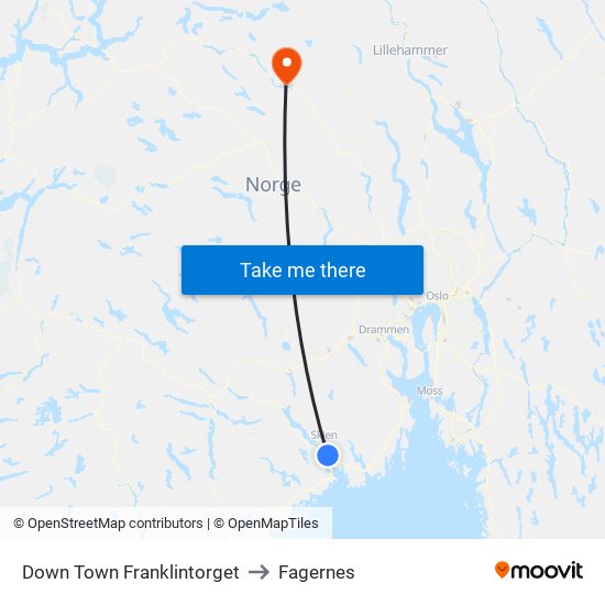 Down Town Franklintorget to Fagernes map