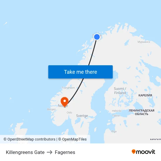 Killengreens Gate to Fagernes map