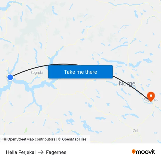 Hella Ferjekai to Fagernes map