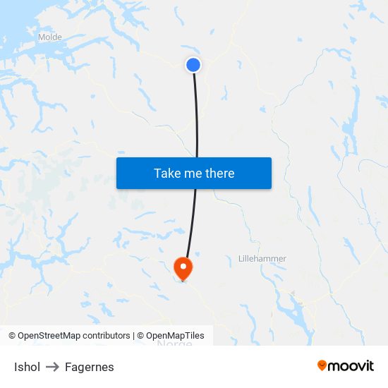 Ishol to Fagernes map